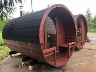 SD-330 Dřevěná sudová sauna 3,3m x 2,2m s příslušenstvím smrk